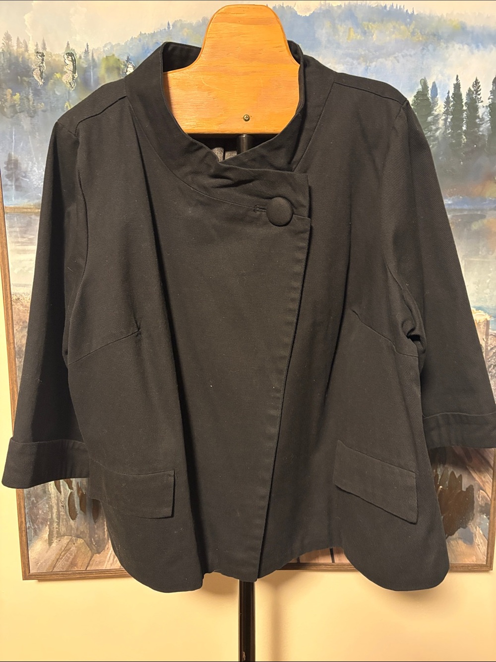 Women’s Asymmetrical Black Swing Jacket - Minimal Button Front